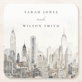 Minimal New York City Skyline Watercolor Wedding Rechteckiger Pappuntersetzer