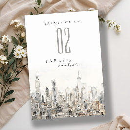 Minimal New York City Skyline Watercolor Wedding Tischnummer