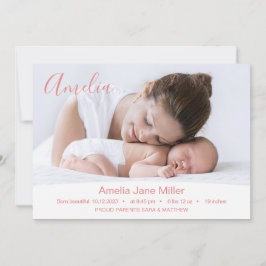 Minimal Newborn Photo Birth Announcement Card Ankündigung