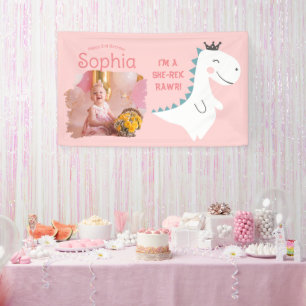 Minimal Niedlich Girly Blush Pink Foto Dino Geburt Banner