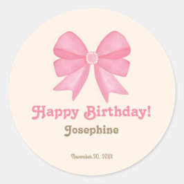 Minimal Niedlich Pink Bow Happy Birthday Runder Aufkleber