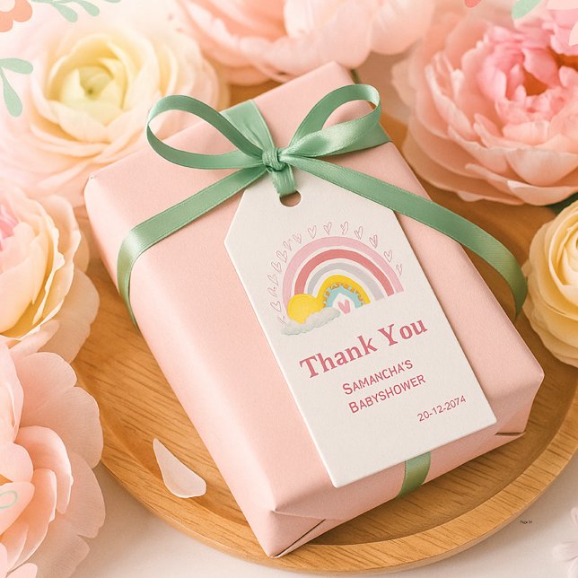 Minimal Niedlich Pink Rainbow Sun Baby Dusche Dank Geschenkanhänger (Von Creator hochgeladen)