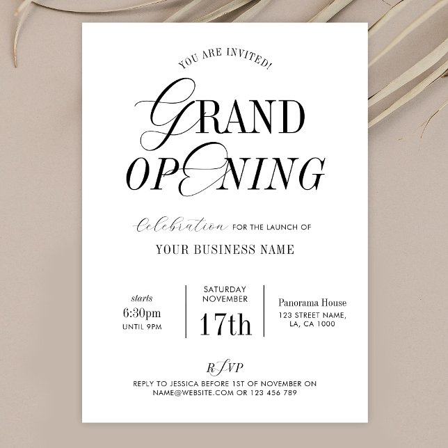 Minimal Nostalgie Elegante Business Grand Opening Einladung (Elegant calligraphy Business Grand Opening invitation that will add class to your event )