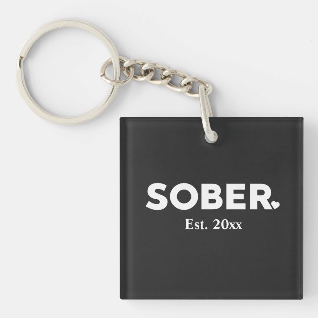 Minimal nüchtern mit Herz und Sobriety Datum Schlüsselanhänger (Vorderseite)