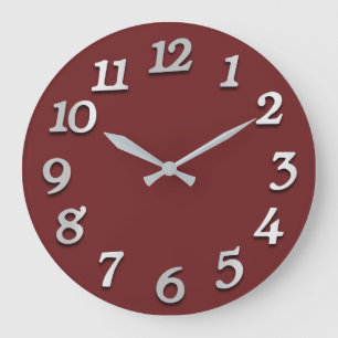 Minimal Numbers Gray Grey Burgundy Maroon Große Wanduhr