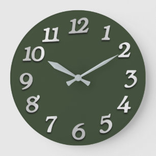 Minimal Numbers Gray Grey Down Meadow Green Große Wanduhr
