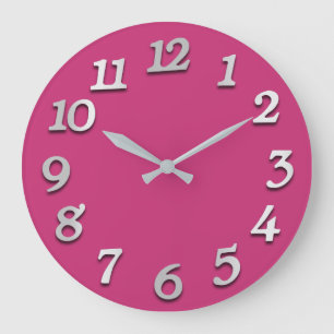 Minimal Numbers Gray Grey Mint Pink Fuchsia Große Wanduhr