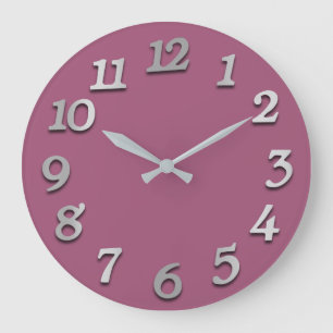 Minimal Numbers Gray Silver Grey  Pink Mauve 3d Große Wanduhr