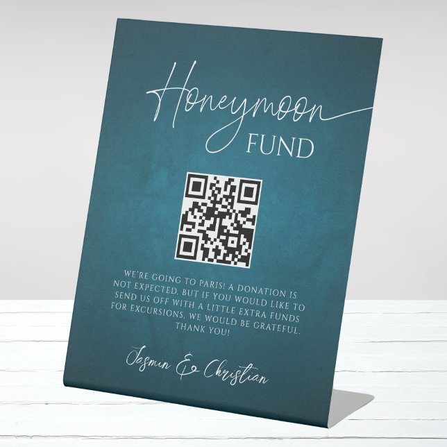 Minimal Ocean Blue Wedding Honeymoon Fund QR Code Sockelschild (Von Creator hochgeladen)