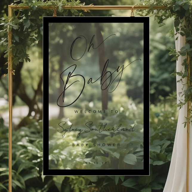 Minimal Oh Baby Black Brush Script Baby Dusche Acrylschild (Minimal Oh Baby Black Brush Script Baby Shower Acrylic Sign)