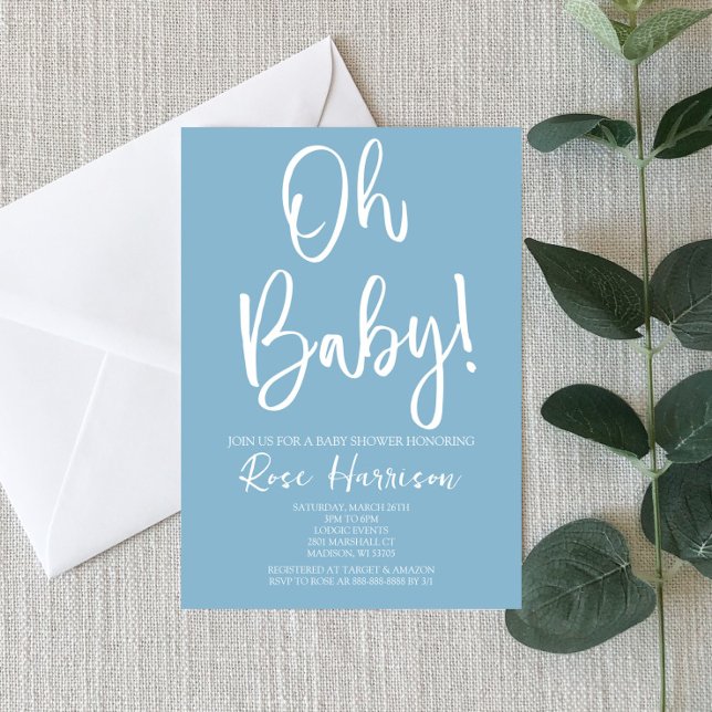 Minimal Oh Baby! Blue Baby Boy Baby Dusche Einladung (Von Creator hochgeladen)