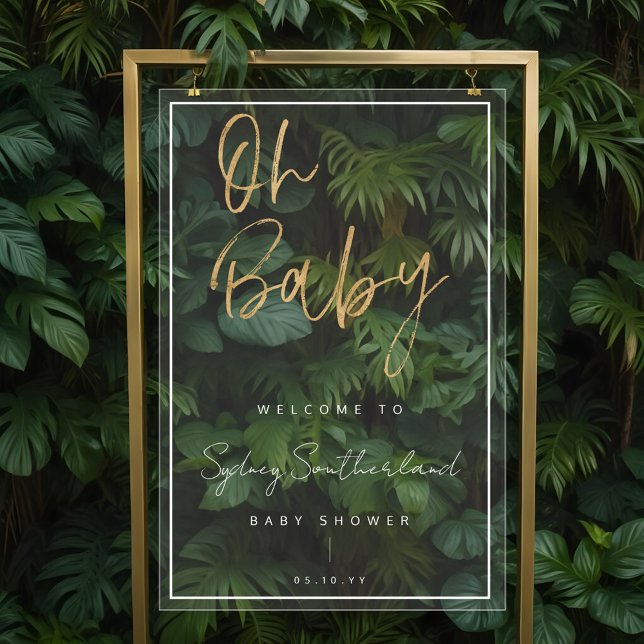 Minimal Oh Baby Gold Brush Script Baby Dusche Acrylschild (Minimal Oh Baby Gold Brush Script Baby Shower Acrylic Sign)