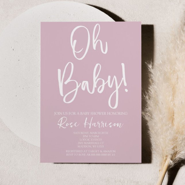 Minimal Oh Baby! Pink Baby Girl Babydusche Einladung (Von Creator hochgeladen)