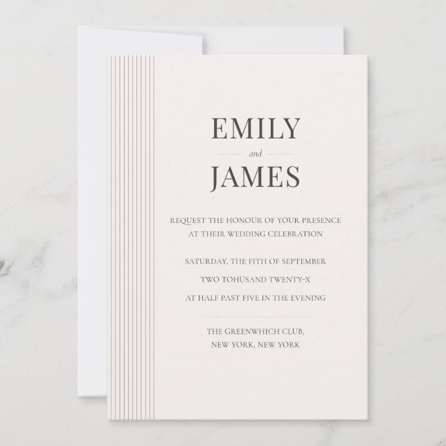 Minimal Old Money Brown Stripe and Ivory Wedding  Einladung (Vorderseite)