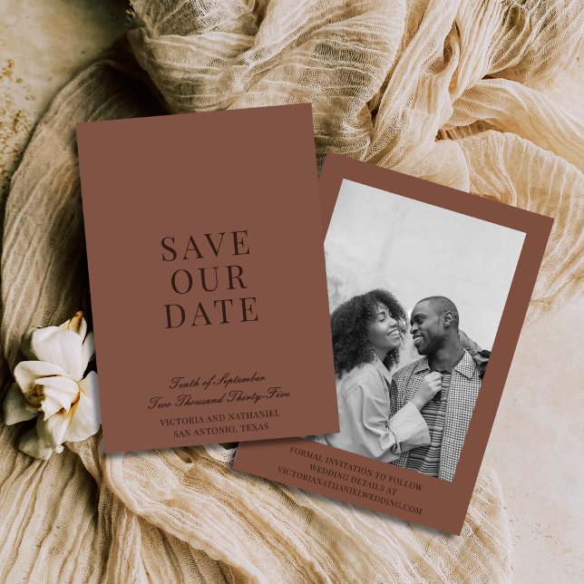 Minimal Old Money Mocha Brown Photo Wedding Save The Date (Von Creator hochgeladen)