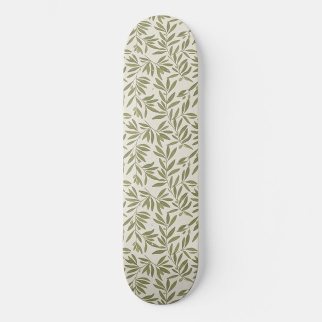 Minimal Olive Branch Pattern Skateboard (Vorderseite)