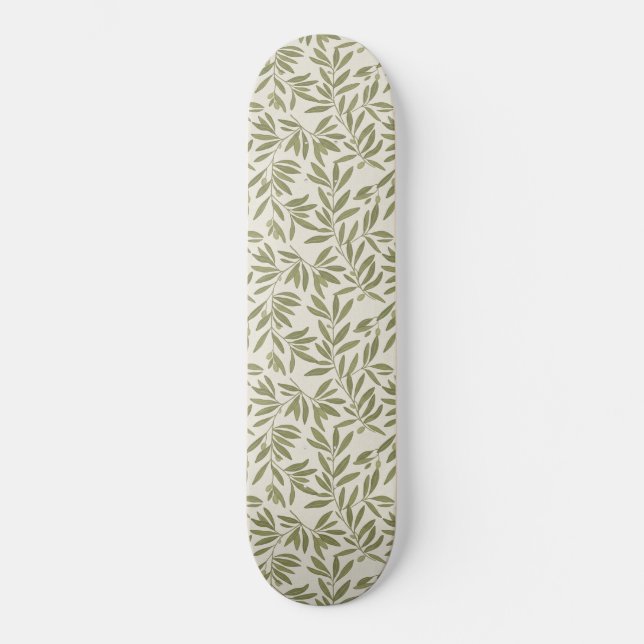 Minimal Olive Branch Pattern Skateboard (Vorderseite)