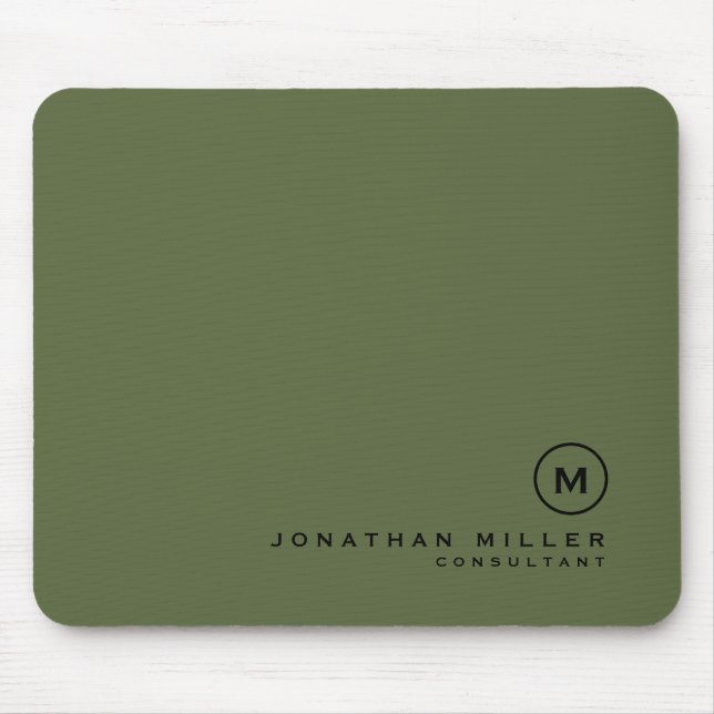 Minimal Olive Classic Monogramm Mousepad (Vorne)