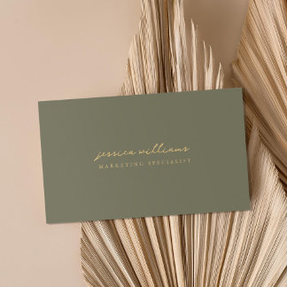 Minimal Olive Green Gold Script Visitenkarte