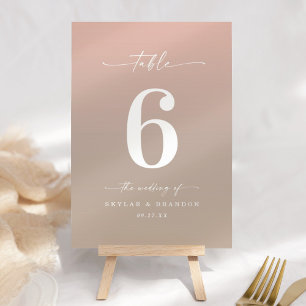 Minimal Ombre Sand Beige & Blush Pink Wedding Tischnummer