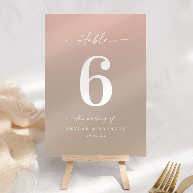 Minimal Ombre Sand Beige & Blush Pink Wedding Tischnummer (Von Creator hochgeladen)