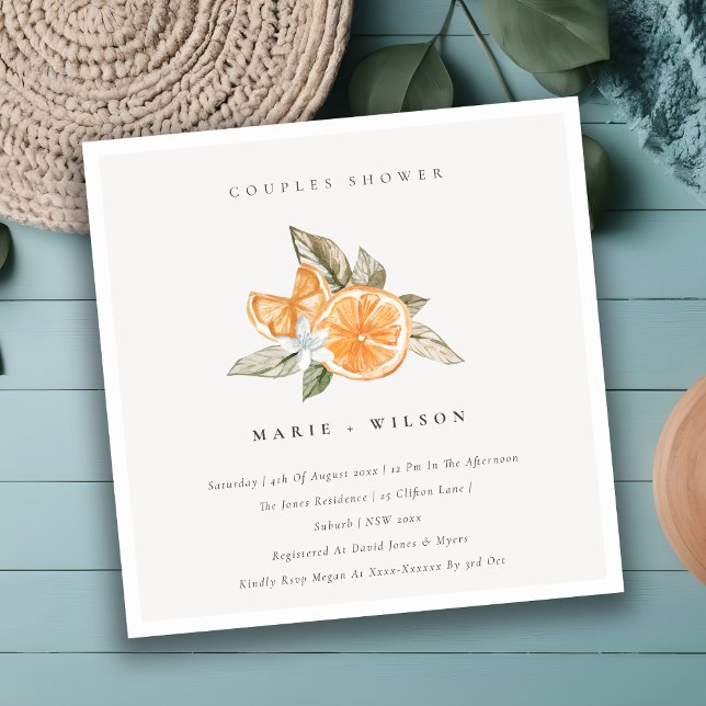 Minimal Orange Boho Foliage Couples Dusche laden Dankeskarte (Von Creator hochgeladen)