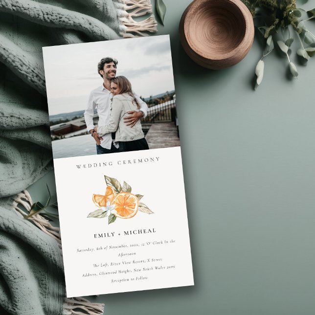 Minimal Orange Boho Foliage Foto Hochzeit Einladun Dankeskarte (Von Creator hochgeladen)