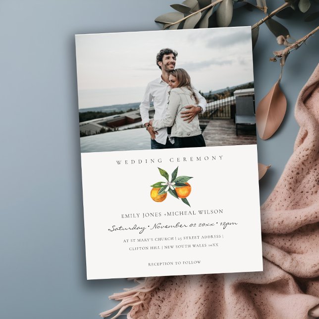 Minimal Orange Botanical Boho Foto Hochzeit Einlad Dankeskarte (Von Creator hochgeladen)