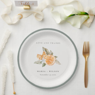 Minimal Orange Botanical Boho Liebe Dank Hochzeit Pappteller