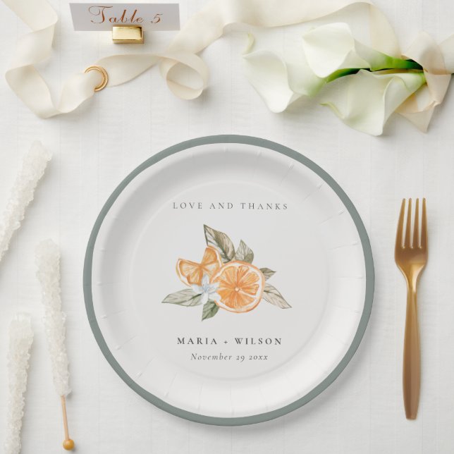 Minimal Orange Botanical Boho Liebe Dank Hochzeit Pappteller (Hochzeit)