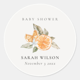 Minimal Orange Botanische Leafy Boho Babydusche Runder Aufkleber