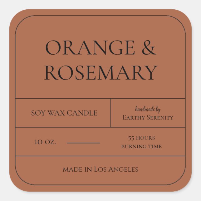 Minimal orangefarbenes Rostbrunnen Orangenkerzensi Quadratischer Aufkleber (Vorderseite)