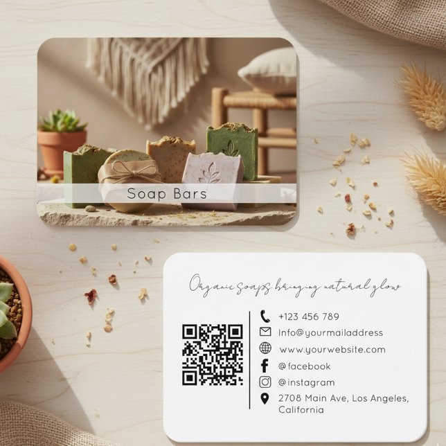 Minimal Organic Handmade Soap Brand QR Code Photo Visitenkarte (Von Creator hochgeladen)
