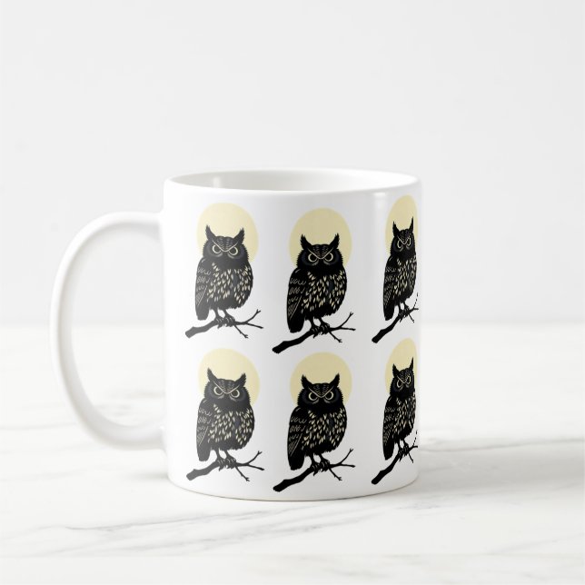 Minimal Owl Mug Black And White Forest Animal Moon Kaffeetasse (Links)