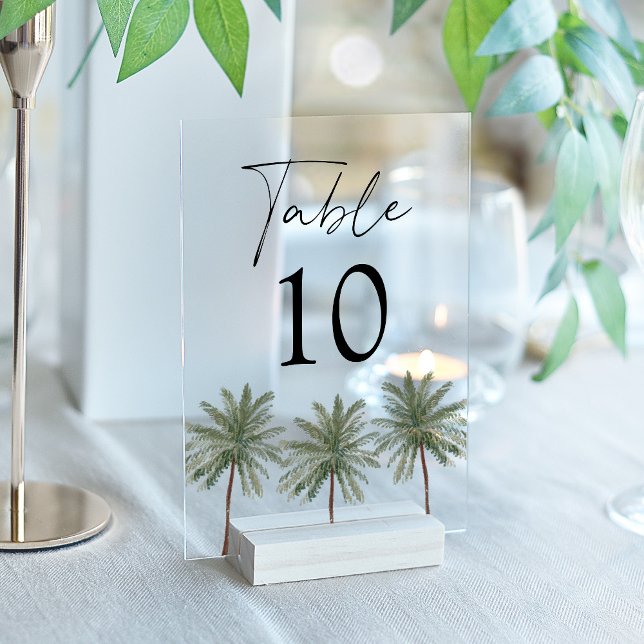 Minimal Palm Tree Acrylic Wedding Tischnummer (Please note: this table card does not come with a stand.)