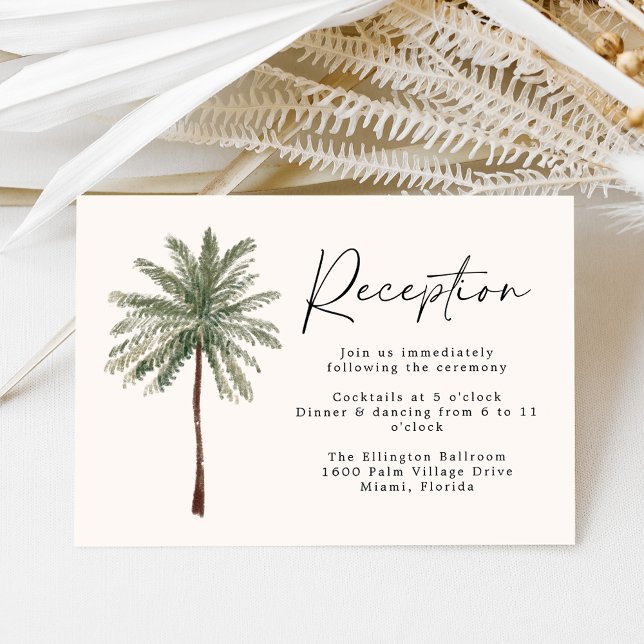 Minimal Palm Tree Hochzeit Empfang Begleitkarte (Von Creator hochgeladen)