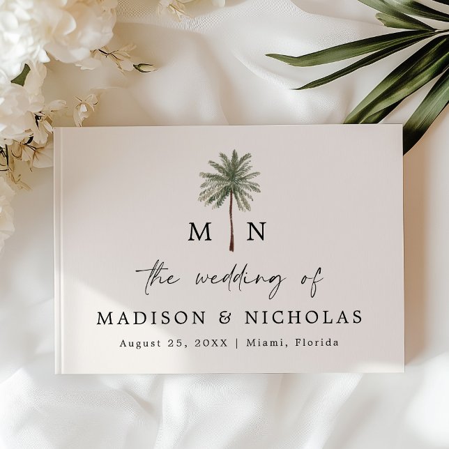 Minimal Palm Tree Monogram Foto Wedding Gästebuch (Von Creator hochgeladen)