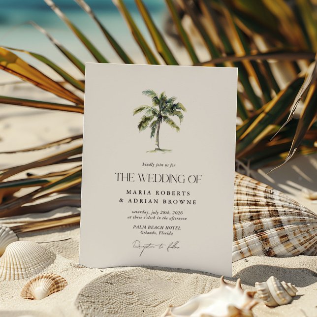 Minimal Palm Tree Tropical Beach Hochzeit Einladung (Von Creator hochgeladen)