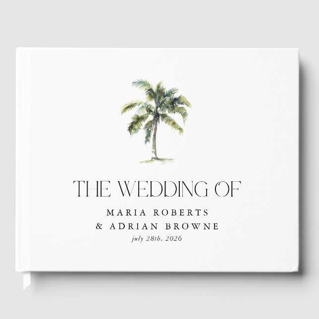 Minimal Palm Tree Tropical Beach Hochzeit Gästebuch (Vorderseite)