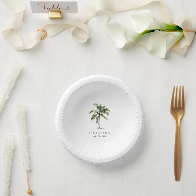 Minimal Palm Tree Tropical Beach Hochzeit Pappteller (Hochzeit)