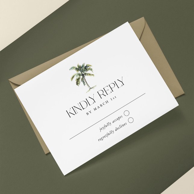 Minimal Palm Tree Tropical Beach Hochzeit RSVP Karte (Von Creator hochgeladen)