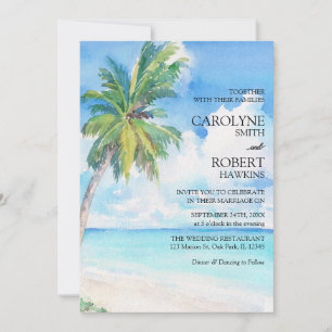 Minimal Palm Tree Tropical Island Beach Hochzeit Einladung