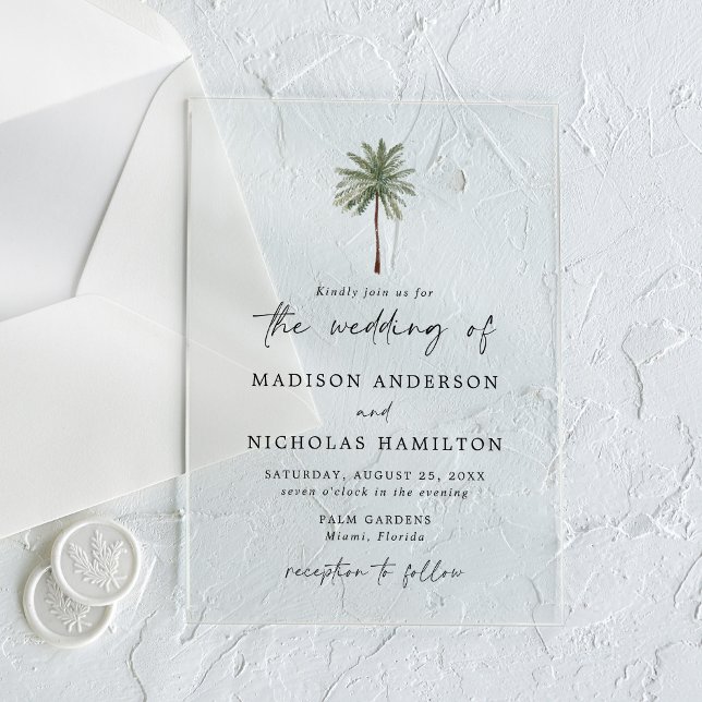 Minimal Palm Tree Wedding Acryleinladungen (Von Creator hochgeladen)