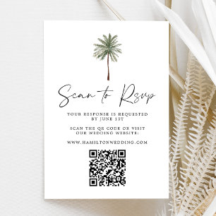 Minimal Palm Tree Wedding QR Code RSVP Karte