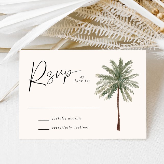 Minimal Palm Tree Wedding RSVP Karte (Von Creator hochgeladen)