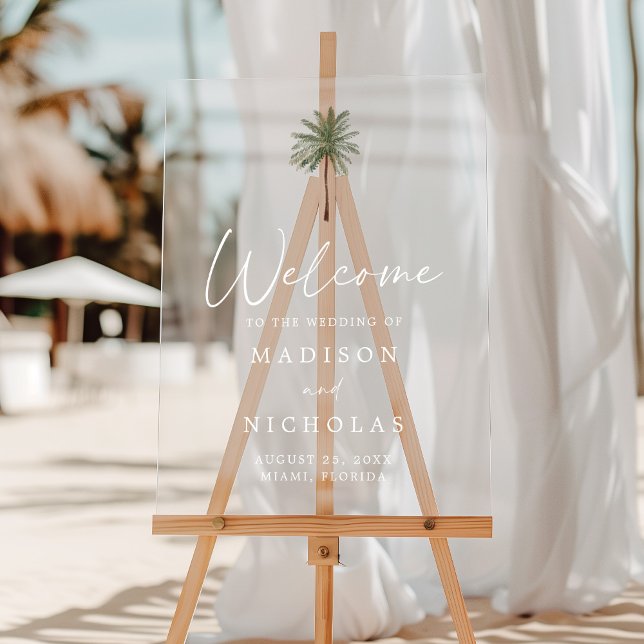 Minimal Palm Tree Wedding Willkommen Acrylschild (Von Creator hochgeladen)