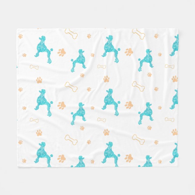 Minimal Pastel Blue Poodle Silhouette Blanket Fleecedecke (Vorderseite (Horizontal))