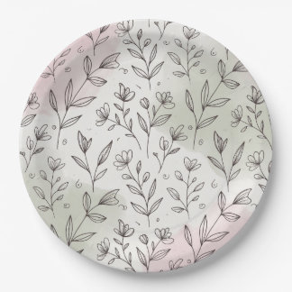 Minimal Pastel Boho Botanical Paper Plate Pappteller