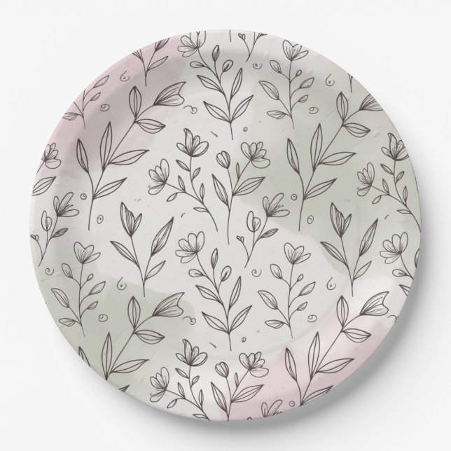 Minimal Pastel Boho Botanical Paper Plate Pappteller (Vorderseite)