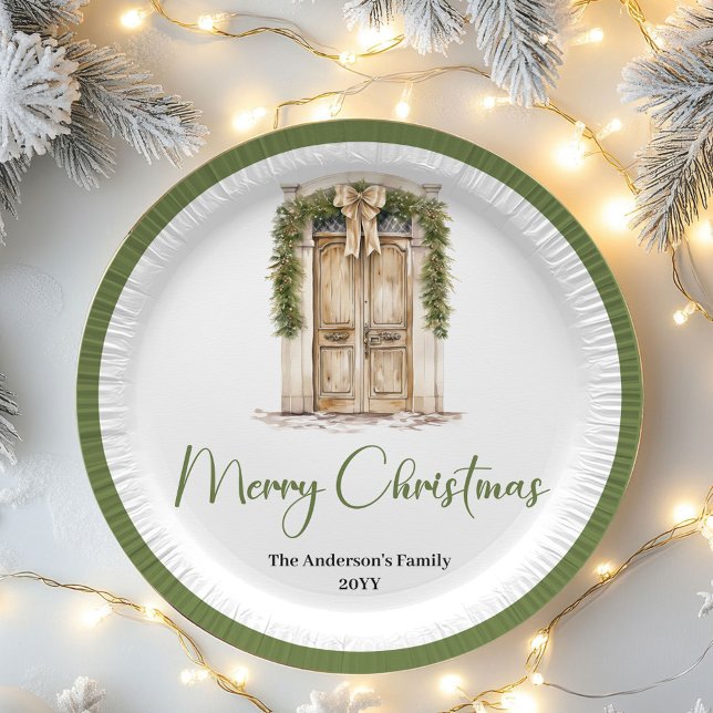 Minimal Pastel Christmas Custom Family Name Paper  Pappteller (Minimal Pastel Christmas Custom Family Name Paper Plates)